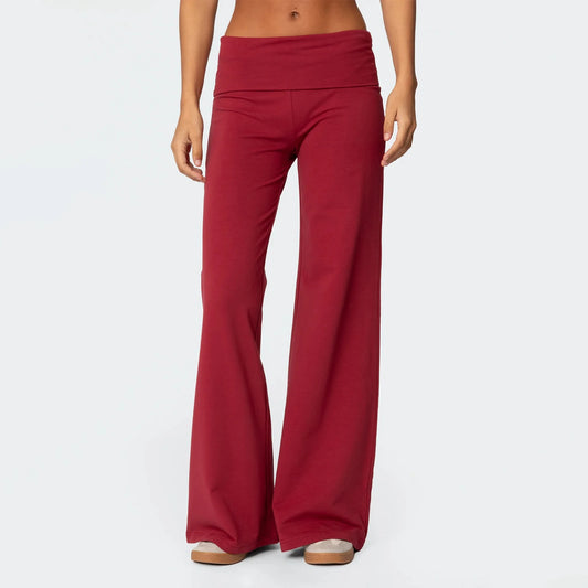 Casual Wide Leg Sweatpants Fold Over Low Rise Flare Yoga Lounge Pants