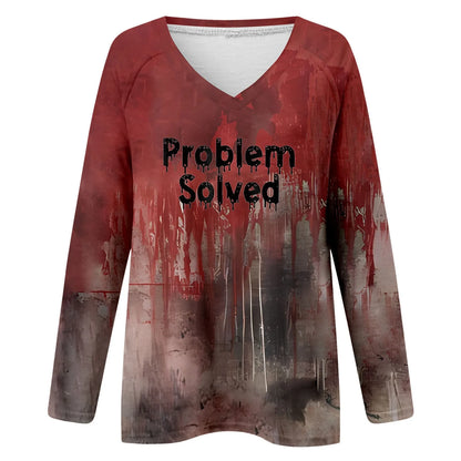 Blood Letter Print Long Sleeve T-Shirt Scary Bloody Stain Patchwork Loose