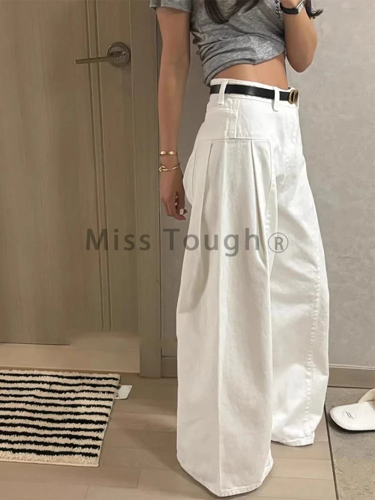 Wash Wide Leg Jeans Women Loose Pant High Waist Slimming Straight Trouser