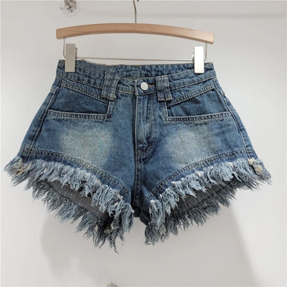 Denim Shorts Pants Low Rise Slim Lady Crop jeans Distressed Chic Casual Short Trousers