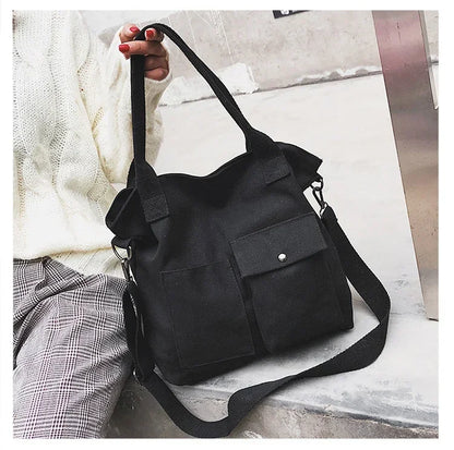 Fashion Canvas Bags Students Handbag Shoulder Bag Large Capacity Solid Color Totes Shopper Bag Casual Female CrossBody 2024