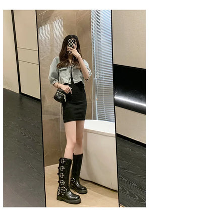 Lady Boots Women's Rubber  Luxury Designer Square Toe Winter Footwear Boots