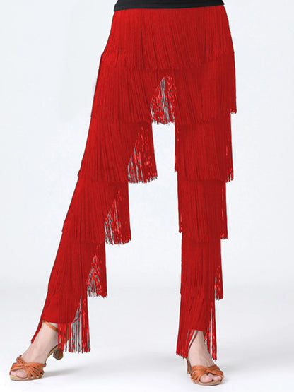 Fringed Trousers Multi-layer Solid Color Dance Trousers Tassels Plus Size