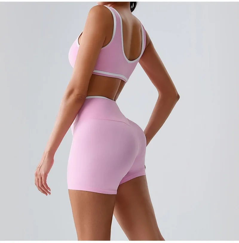 Seamless Yoga Sets Sports Fitness cross waist  Waist Hip-lifting Shorts Bra Suit