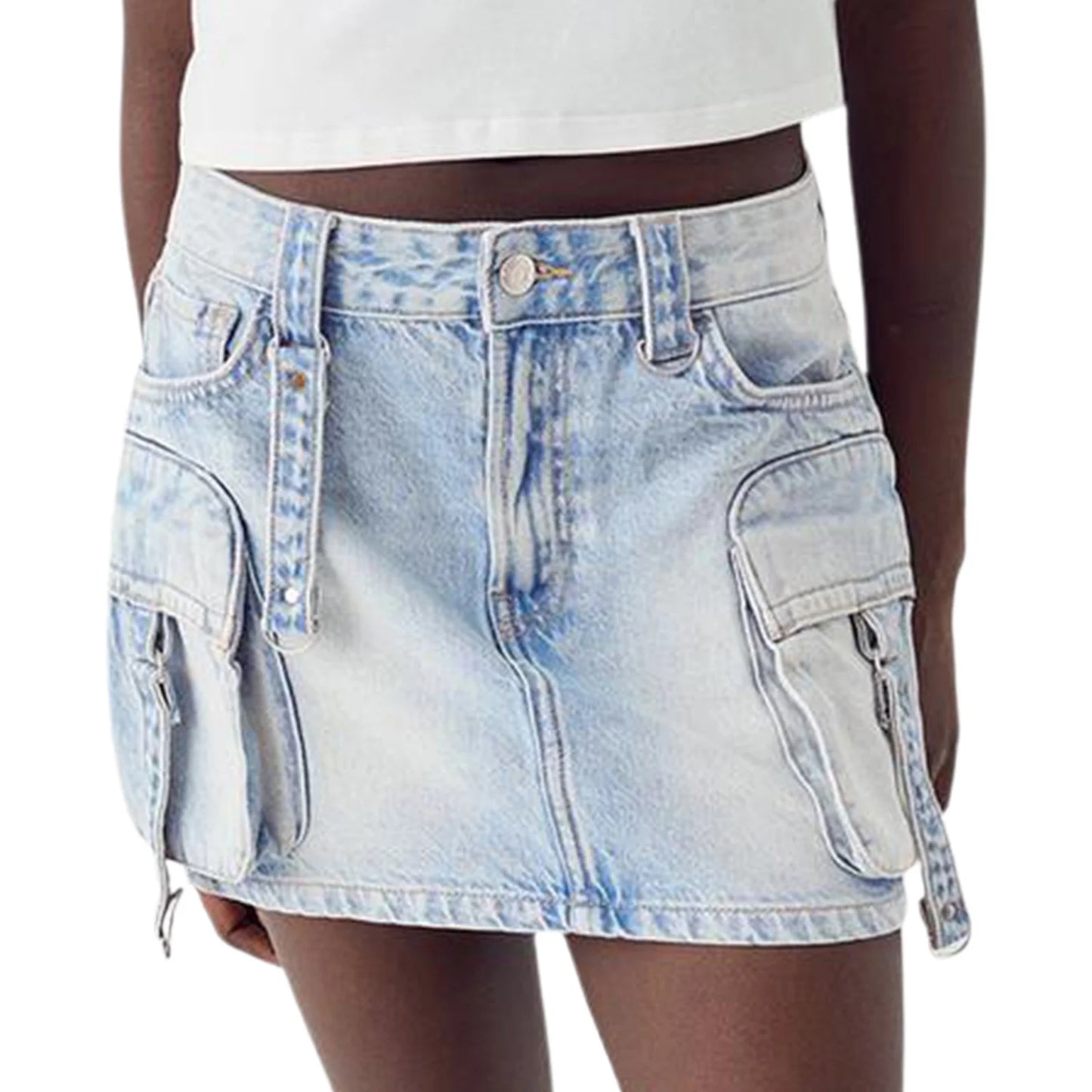 Women s High Waisted Denim Cargo Skirts with Side Pockets and Belt Loops Stylish A-line Mini Skirts for Casual Streetwear