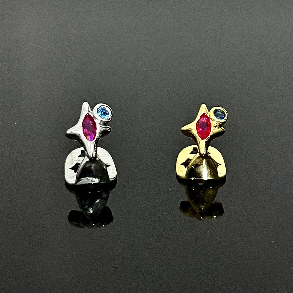 Purple Zircon Star Teeth Grillz Single Blue CZ Stone Tooth Caps For Women Men