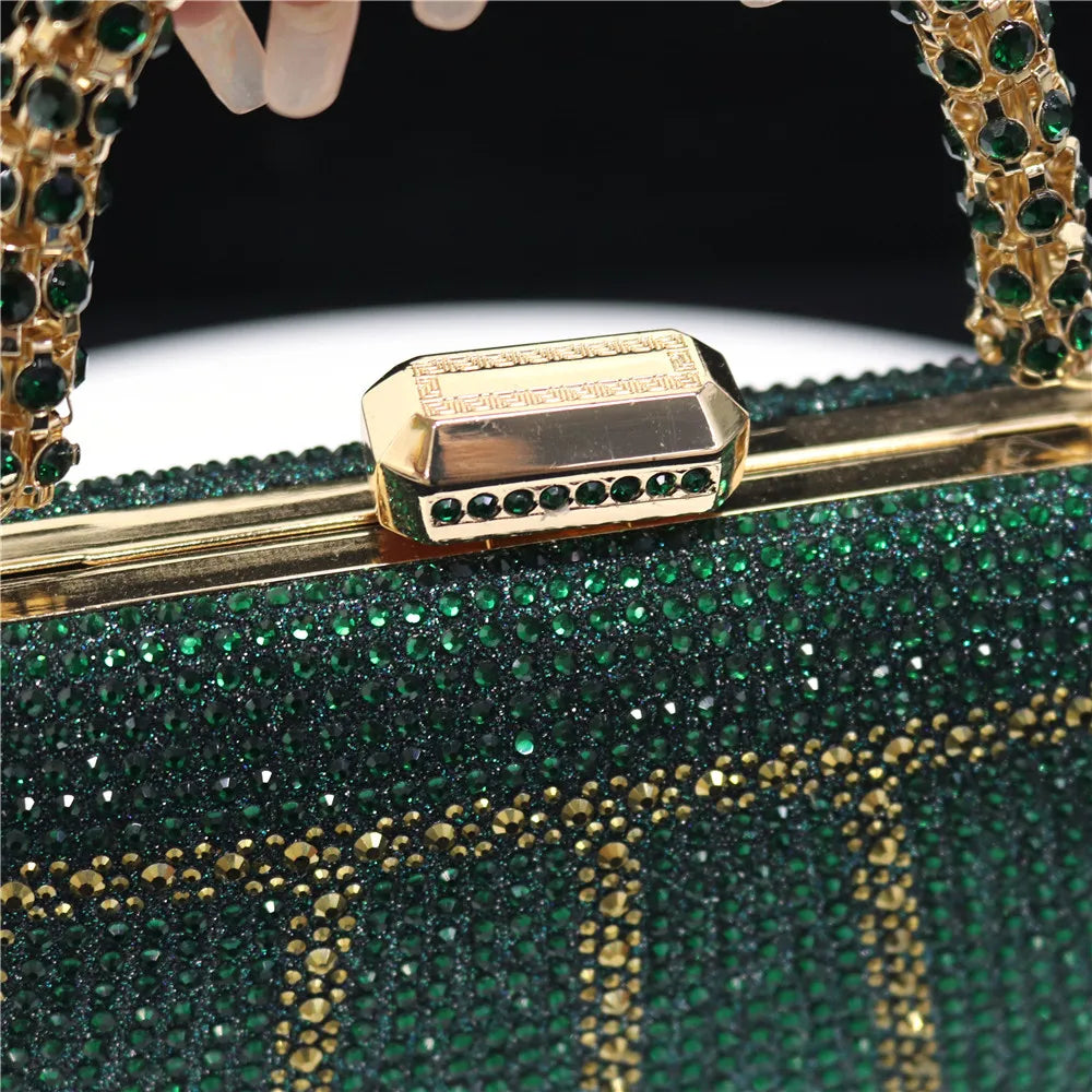 Exquisite Evening Bag With Diamond Design Fashion Handle Clutch Rhinestone Embellished Long Chain Bag