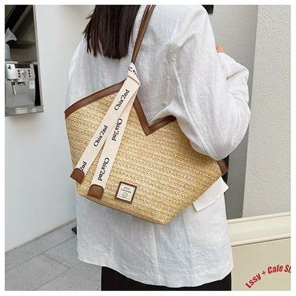 Straw Beach Bag Vintage Handmade Woven Shoulder Bag Raffia circle Rattan bag Bohemian