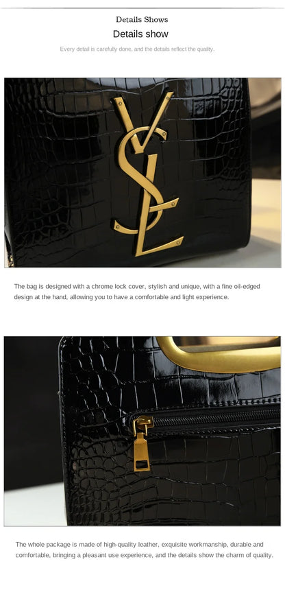 High-grade light luxury handbag Tote bag women's crocodile print single shoulder crossbody bag black Burgundy black-Burgundy-