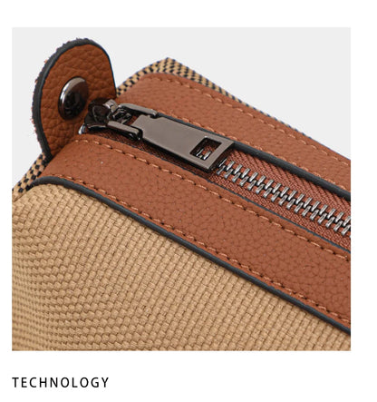 checkered women's handbag, large capacity luxury bag, canvas genuine leather bag