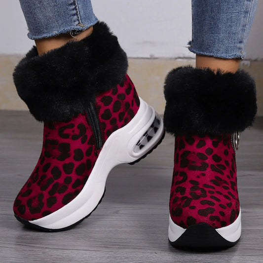 Women Plus Fleece Short Boots Inner Height Increasing Nude Boots