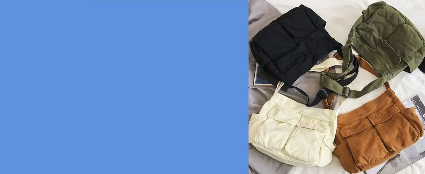 Canvas Messenger Bag Large Hobo Crossbody Bags with Multiple Pockets,School Vintage Shoulder Laptop Bag for Women and Men
