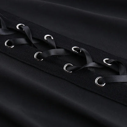 Grunge Streetwear Zwarte Bandage Broek Cyber Gothic Punk Hollow Out Flare Broek Vrouwen Emo Hoge Taille Sexy Alt Bottom