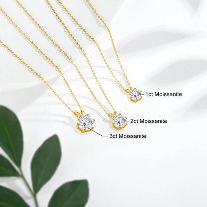Women's Neck Chain 100% Real 14k Gold Moissanite Diamond Pendant Necklaces for Girl Wedding Engagement Valentines Gifts Jewelry