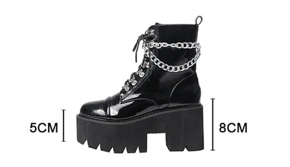 Gothic Black Boots for Women Chain Chunky Heel Platform Ankle Boots Zipper