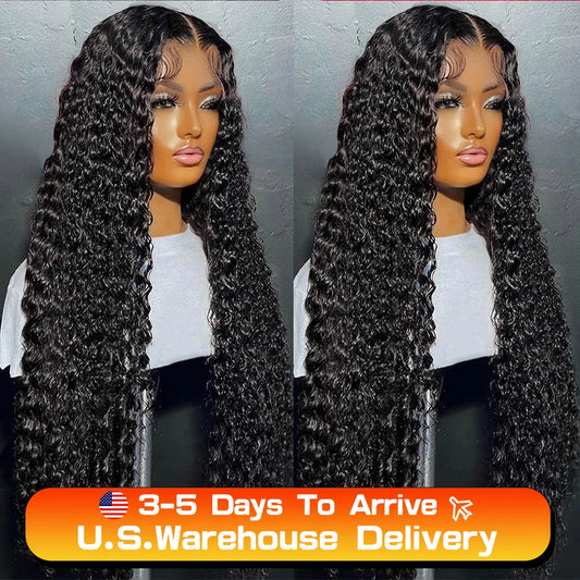 40inch Water Wave Curly Lace Frontal Wigs Deep Wave Lace Frontal 360 Full Human Hair