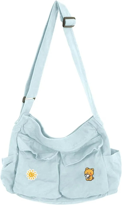 Canvas Messenger Bag Large Hobo Crossbody Bags with Multiple Pockets,School Vintage Shoulder Laptop Bag for Women and Men