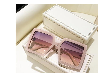 Retro Pink Big Frame Square Sunglasses Vintage Gradient Lens UV400 Protection