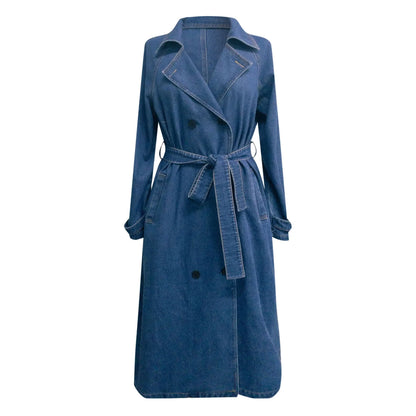 Jean Jacket Midi Loose Double Breasted Denim Jacket Ladies Autumn Trench