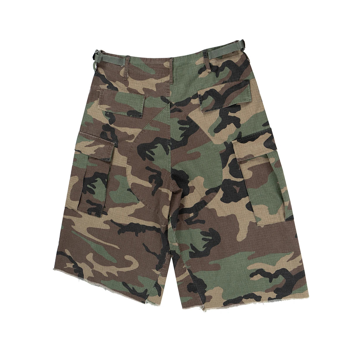 Silhouette Camouflage Cargo Cropped Shorts for Men Wide Leg Patchwork Baggy Over Knee Pants