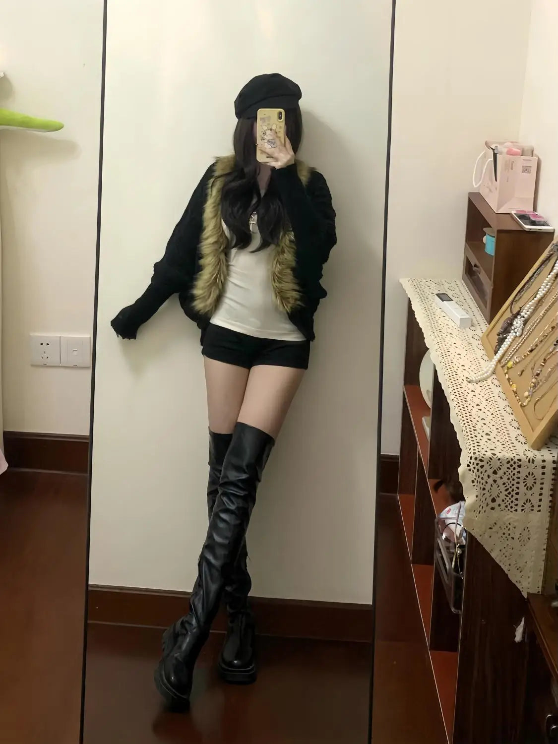 Black Furry Loose Cardigan Fashion Cardigan Millennial Harajuku Style Y2k Hot Girl Cardigan
