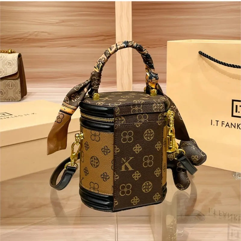 Light luxury brand women's handbag high-end sense contrasting color shoulder bag bucket bag