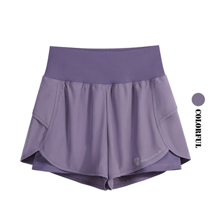 DRUR Yoga Short Woman Jogging Fitness Elastic Waist 2 In 1 Workout Shorts With Pockets