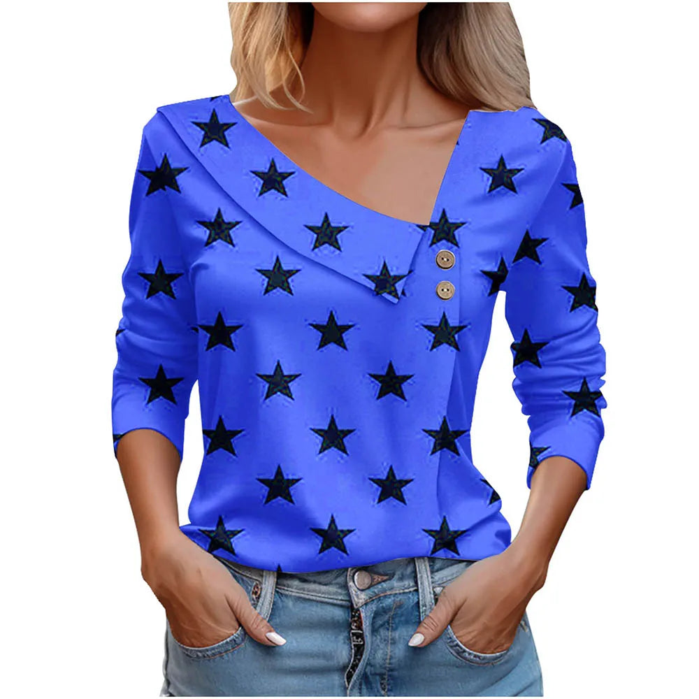 T Shirt For Women Fashion Long Sleeve Top White Floral Print Shirt