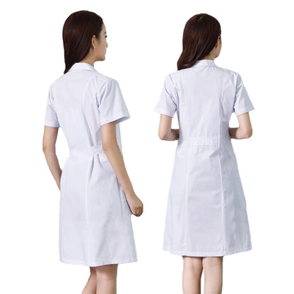 Hospital Clinical Uniforms Scrubs Lab Coat Pharmacy Short Sleeve Nurse Doctor Dress Medical Robe Women White Coat