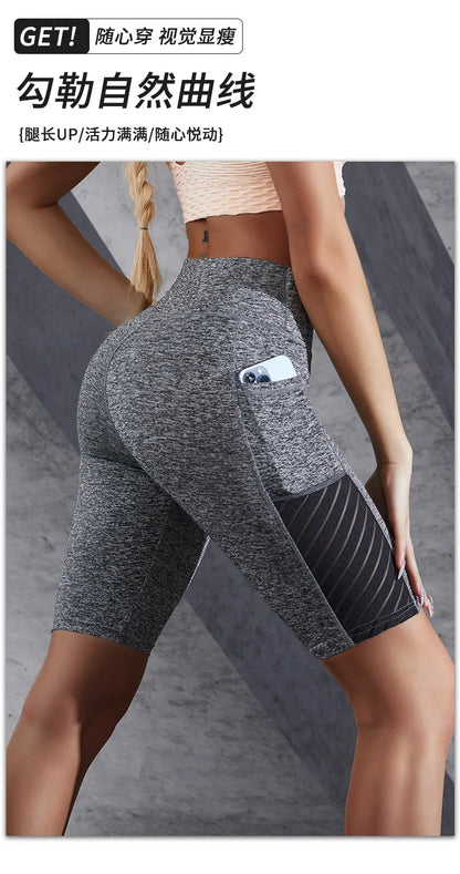 Women's Gym Running Shorts Yoga Shorts Women High Waist Push Up Legging with Pocket Yoga Fitness Workout Leggings
