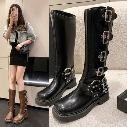 Lady Boots Women's Rubber  Luxury Designer Square Toe Winter Footwear Boots