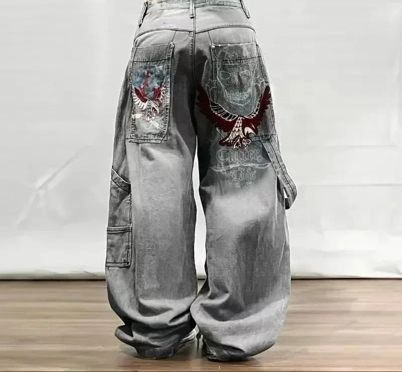 American Retro Cleanfit Fashion Print Baggy Jeans Women's Y2K Popular Casual Joker Gothic High Waist Wide-Leg pants Street Wear
