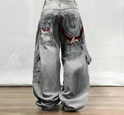 American Retro Cleanfit Fashion Print Baggy Jeans Women's Y2K Popular Casual Joker Gothic High Waist Wide-Leg pants Street Wear