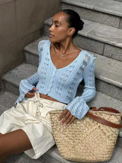 Hollow Knitted Cardigan Women's Solid Long Sleeve V Neck Short Sweater Top Female Crochet Yellow / S White / L White / M Yellow / S-White / L-White / M-White / S-Brown / L-Brown / M-Brown / S-Pink / L-Pink / M-Pink / S-Yellow / L-Yellow / M-Wine Red / L-Wine Red / M-Wine Red / S-Blue / L-Blue / M-Blue / S-