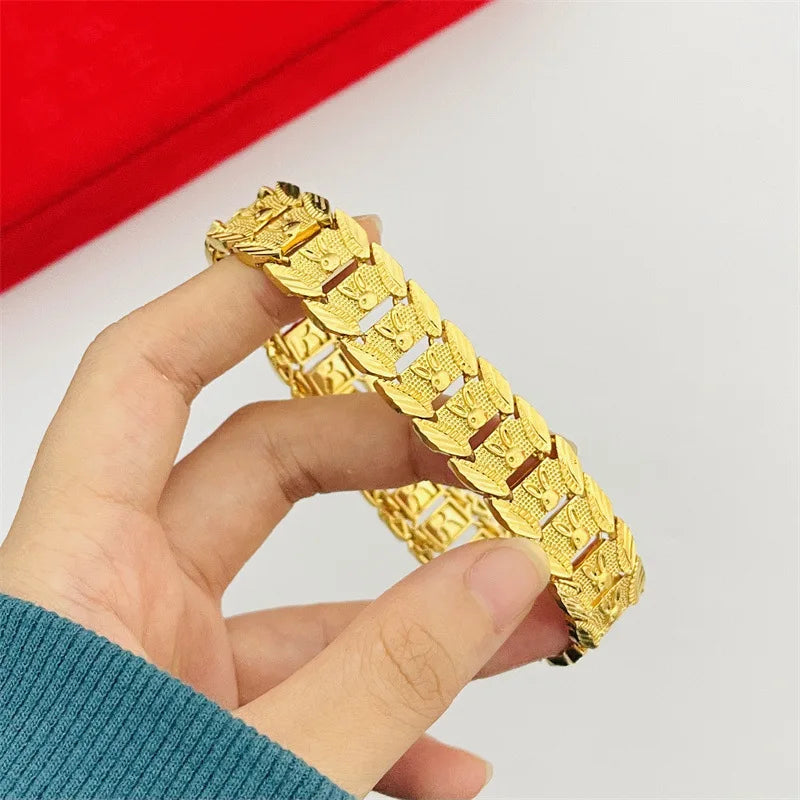 Luxurious design 9999 24K real gold zodiac rabbit bracelet flat hand jewelry accessories fashion watch chain