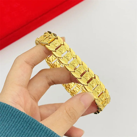 Luxurious design 9999 24K real gold zodiac rabbit bracelet flat hand jewelry accessories fashion watch chain