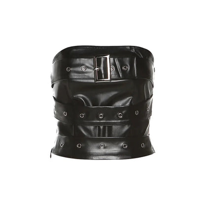 Retro Matte Black Mysterious All-Match Personality Fashionable Belt Chest Wrap Vest