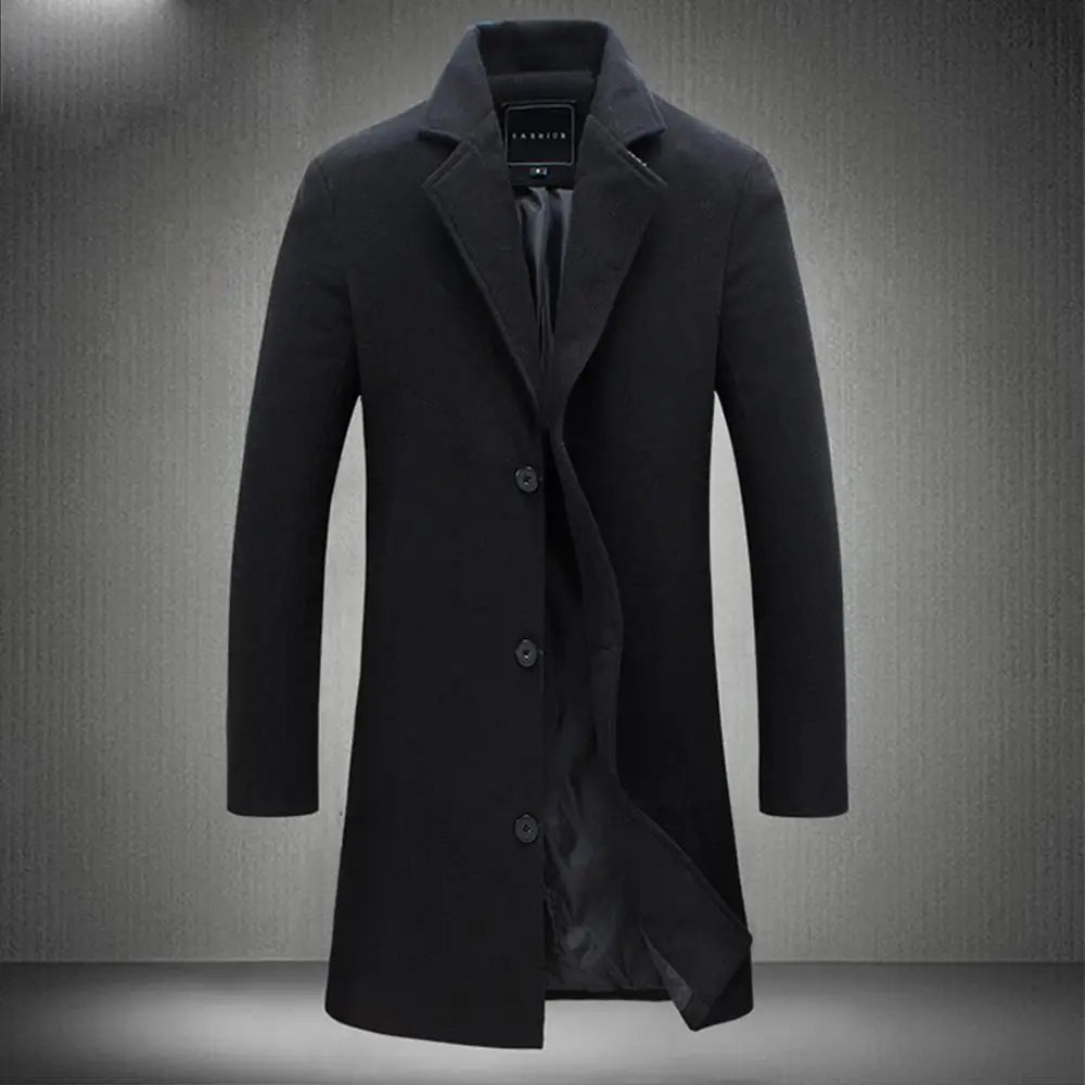 Trench Coat Wool Long Sleeve Winter Slim Fit for Boys Males Adults