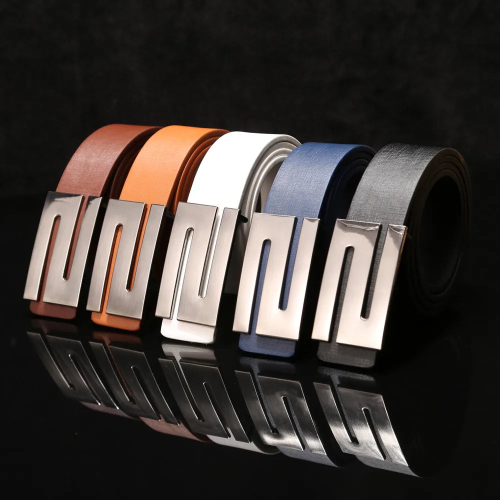 Women Automatic Buckle Leather Waist Strap Belts Buckle Belt Leather Shorts Men