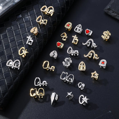 1PC Single Hip Hop Star Heart Pattern Teeth Grillz Removable Dental Grills Teeth Punk Teeth Caps