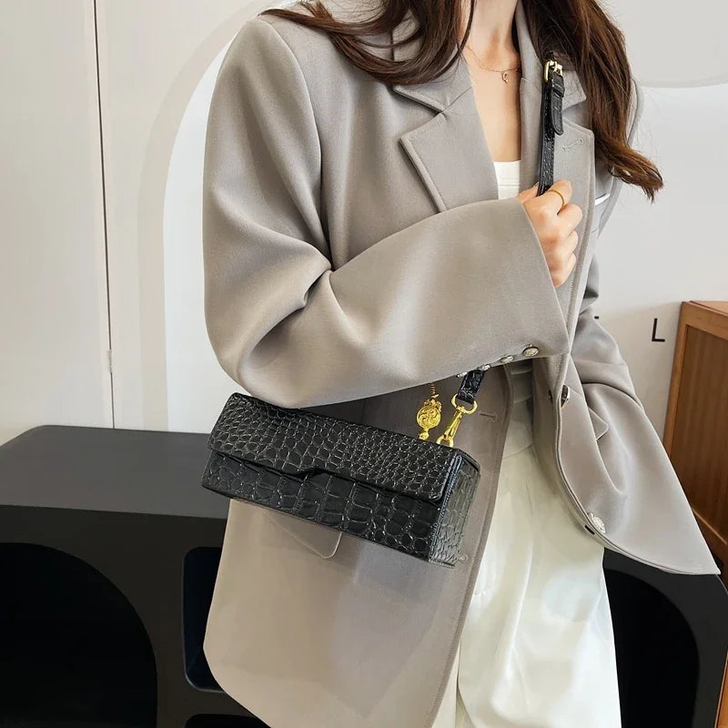 Black Crocodile Pattern Crossbody Bag Fashion Box Lipstick Pouch Designer Pu Leather