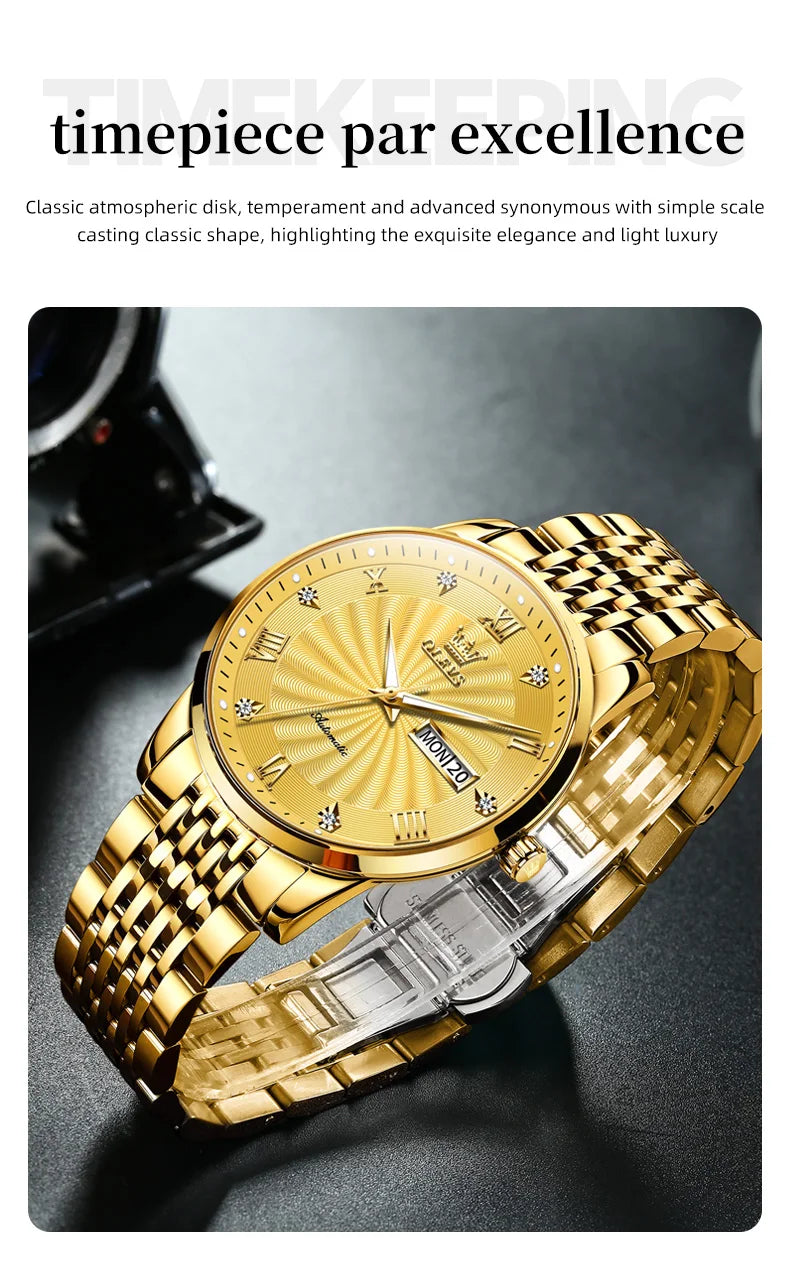 Automatic Mechanical Men Watch Threaded Dial Waterproof Stainless Steel Strap Classic Men's Watches Luxury