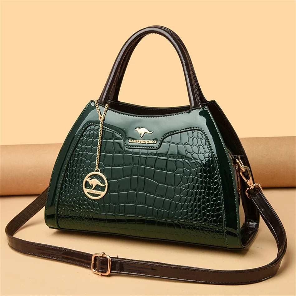 Luxury Patent Leather Handbags for Women Designer Crocodile Pattern Women's Shoulder Crossbody