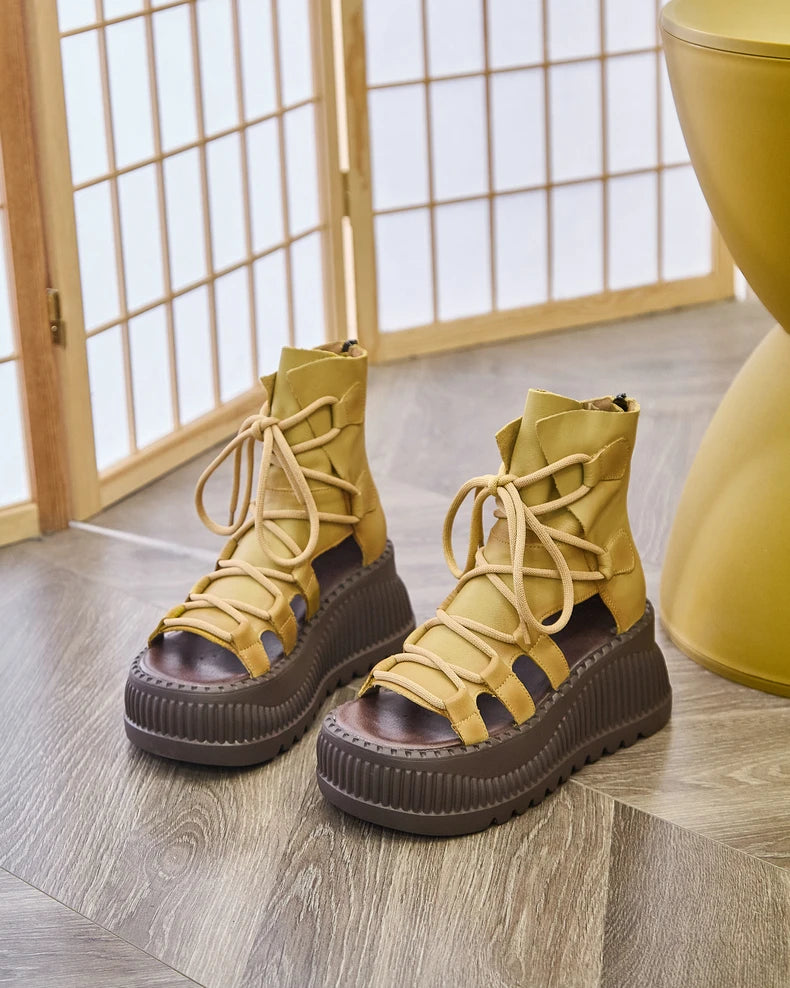 7.5cm Genuine Leather Women Sandals Loafer Shoes Platform Wedge Comfy Hollow ZIP Summer Rubber Peep Toe Retro Flats Ankle BootS yellow / 36 yellow / 37 yellow / 35 yellow / 36-yellow / 37-yellow / 35-yellow / 40-black / 35-yellow / 38-yellow / 39-black / 38-black / 39-black / 36-black / 37-green / 36-green / 37-black / 40-green / 35-green / 40-green / 38-green / 39-