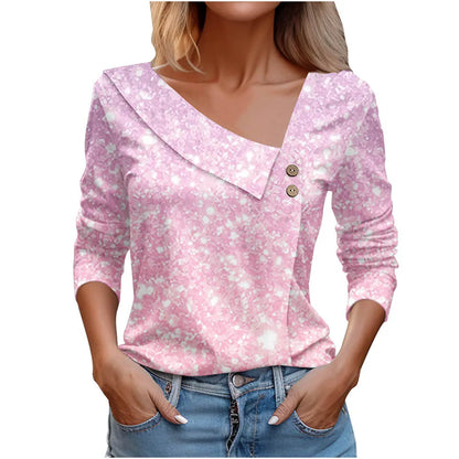 T Shirt For Women Fashion Long Sleeve Top White Floral Print Shirt