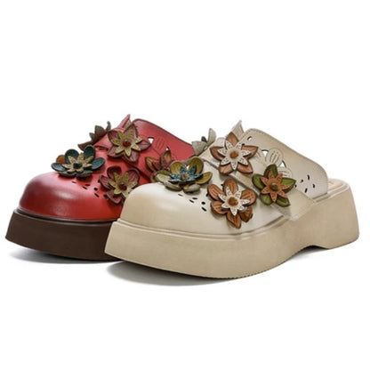 5cm Cow Genuine Leather Flats Comfy Shoes Platform Wedge Appliques Flower Hook Hollow Elthnic Women Slipper Mary Jane Rubber beige / 35 red / 40 red / 39 beige / 35-red / 40-red / 39-red / 38-red / 37-red / 36-red / 35-beige / 40-beige / 39-beige / 38-beige / 37-beige / 36-