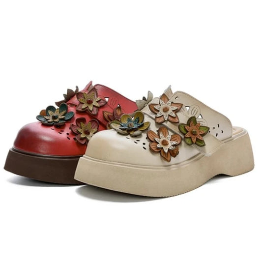 5cm Cow Genuine Leather Flats Comfy Shoes Platform Wedge Appliques Flower Hook Hollow Elthnic Women Slipper Mary Jane Rubber beige / 35 red / 40 red / 39 beige / 35-red / 40-red / 39-red / 38-red / 37-red / 36-red / 35-beige / 40-beige / 39-beige / 38-beige / 37-beige / 36-