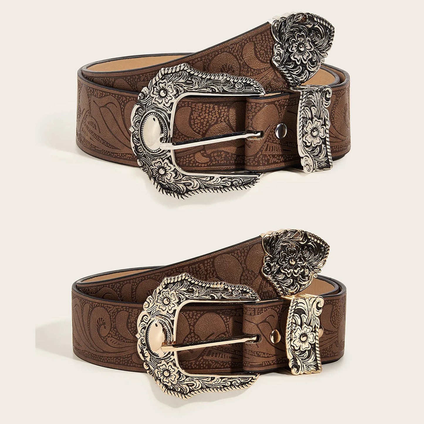 Western Belt Carved Men'S And Women'S Retro Belt Flower Leather