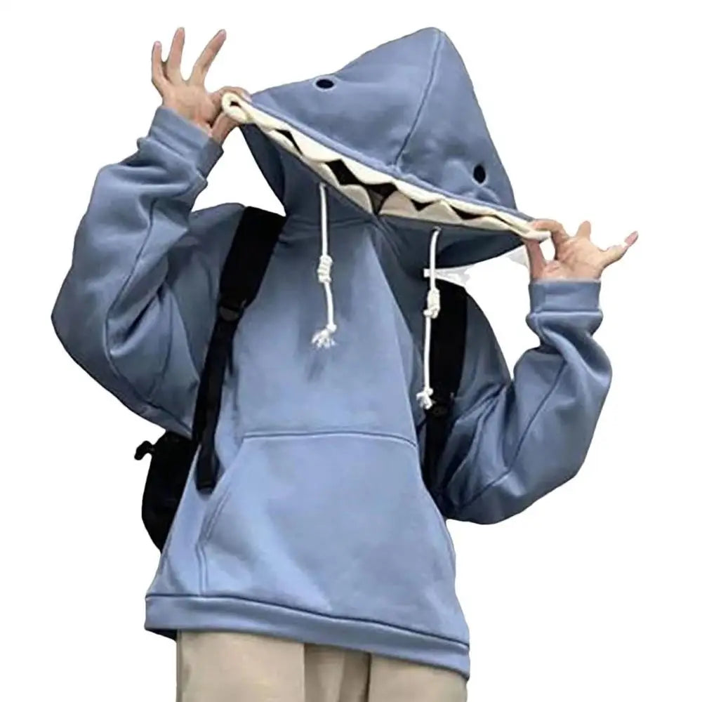 Shark Sweatshirt Women's Blue Hoodies Long Sleeve Shark Shape Couple Pullover Animal Hooded Cartoon Sweatshirt For Men Women