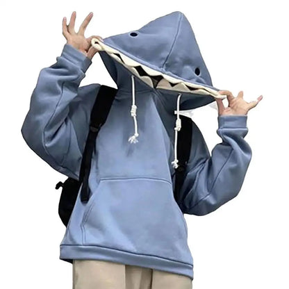 Shark Sweatshirt Women's Blue Hoodies Long Sleeve Shark Shape Couple Pullover Animal Hooded Cartoon Sweatshirt For Men Women